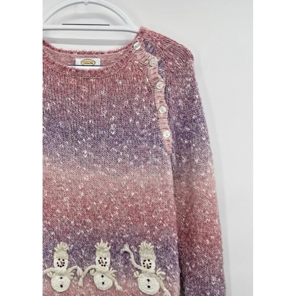 VTG Y2K Ombre Snowman Novelty Embroidered Embellished Sweater Small Retro Knit